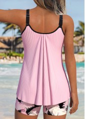 Light Pink Mid Waisted Bowknot Feathers Print Tankini Set | thumb picture 