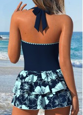 Navy Two-piece Floral Print One Piece Swimwear and Skirt | thumb picture 