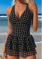 Black Patchwork Polka Dot One Piece Swimwear and Skirt | thumb picture 