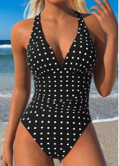 Black Patchwork Polka Dot One Piece Swimwear and Skirt | thumb picture 
