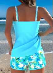 Blue Mid Waisted Two-piece Floral Print Tankini Set | thumb picture 