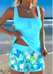 Blue Mid Waisted Two-piece Floral Print Tankini Set | thumb picture 