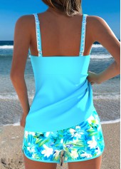 Blue Mid Waisted Two-piece Floral Print Tankini Set | thumb picture 