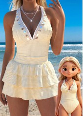 Beige Two-piece One Piece Swimwear and Skirt