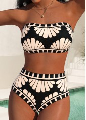 Black Mid Waisted Tribal Print Bikini Set