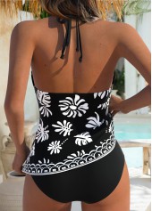 Black Mid Waisted Tummy Coverage Leaf Print Tankini Set | thumb picture 