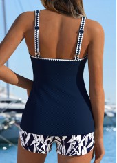 Navy Mid Waisted Patchwork Leaf Print Tankini Set | thumb picture 