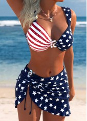 Multi Color Mid Waisted Three-piece Flag Print Bikini Set | thumb picture 