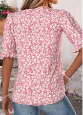Pink Ditsy Floral Print Shirred Half Sleeve Blouse | thumb picture 