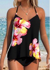 Black Tummy Coverage Floral Print Tankini Top-No Bottom | thumb picture 