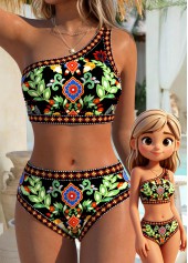 Black Mid Waisted Patchwork Random Floral Print Bikini Set