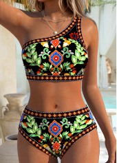 Black Mid Waisted Patchwork Random Floral Print Bikini Set | thumb picture 