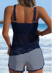 Navy Mid Waisted Patchwork Striped Tankini Set | thumb picture 