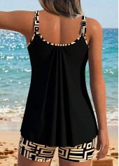 Black Mid Waisted Lace Up Geometric Print Tankini Set | thumb picture 
