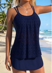 Black Mid Waisted Lace Up Tankini Set | thumb picture 