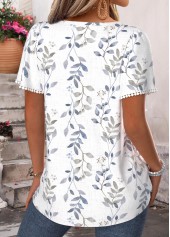 White Leaf Print Tummy Coverage Short Sleeve Blouse | thumb picture 
