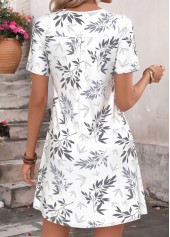 White Leaf Print Short Ruffle Half Sleeve Dress | thumb picture 