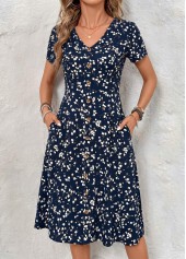 Navy Floral Print Tummy Coverage Short Sleeve Dress | thumb picture 