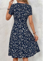 Navy Floral Print Tummy Coverage Short Sleeve Dress | thumb picture 