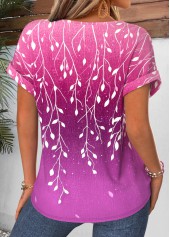 Purple Leaf Print Curved Hem Short Sleeve T Shirt | thumb picture 