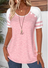 Pink Patchwork Short Sleeve Round Neck T Shirt