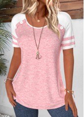 Pink Patchwork Short Sleeve Round Neck T Shirt | thumb picture 