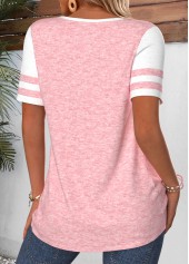 Pink Patchwork Short Sleeve Round Neck T Shirt | thumb picture 