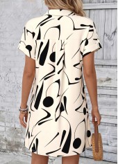 Beige Geometric Print Short Tummy Coverage Shirt Collar Dress | thumb picture 
