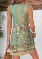 Sage Green Floral Print Short Tummy Coverage Sleeveless Dress | thumb picture 