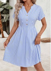 Light Blue Striped Double Side Pockets Short Sleeve Dress | thumb picture 