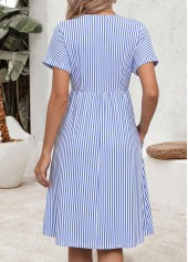 Light Blue Striped Double Side Pockets Short Sleeve Dress | thumb picture 