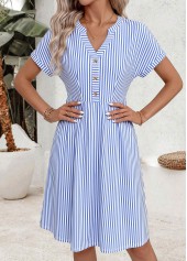 Light Blue Striped Double Side Pockets Short Sleeve Dress | thumb picture 