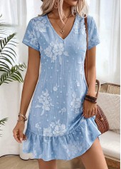 Light Blue Floral Print Short Tummy Coverage Dress
