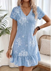 Light Blue Floral Print Short Tummy Coverage Dress | thumb picture 