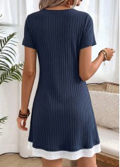 Navy Short Patchwork Round Neck Dress | thumb picture 