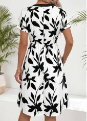 White Leaf Print Short Tummy Coverage Half Sleeve Dress | thumb picture 