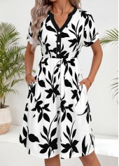 White Leaf Print Short Tummy Coverage Half Sleeve Dress | thumb picture 