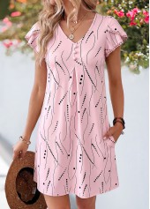 Pink Polka Dot Short Double Side Pockets Dress