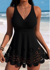 Black Mid Waisted Tummy Coverage Tankini Set