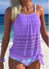 Purple Mid Waisted Blouson Paisley Print Tankini Set
