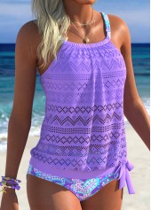 Purple Mid Waisted Blouson Paisley Print Tankini Set | thumb picture 