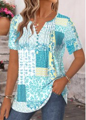 Multi Color Geometric Print Tuck Stitch T Shirt | thumb picture 