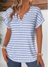 Dusty Blue Striped Tummy Coverage Short Sleeve Blouse | thumb picture 