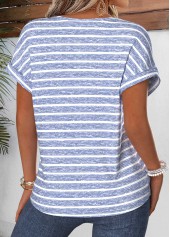 Dusty Blue Striped Tummy Coverage Short Sleeve Blouse | thumb picture 