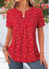 Red Polka Dot Tuck Stitch Short Sleeve Blouse | thumb picture 