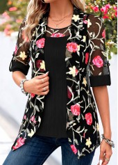 Black Half Sleeve Square Neck Fake Two Piece Twinset | thumb picture 