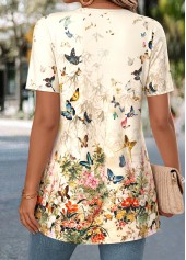 Light Yellow Floral Print Fake Two Piece Twinset | thumb picture 