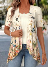 Light Yellow Floral Print Fake Two Piece Twinset | thumb picture 