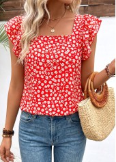 Red Ditsy Floral Print Bowknot Short Sleeve T Shirt | thumb picture 
