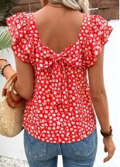 Red Ditsy Floral Print Bowknot Short Sleeve T Shirt | thumb picture 